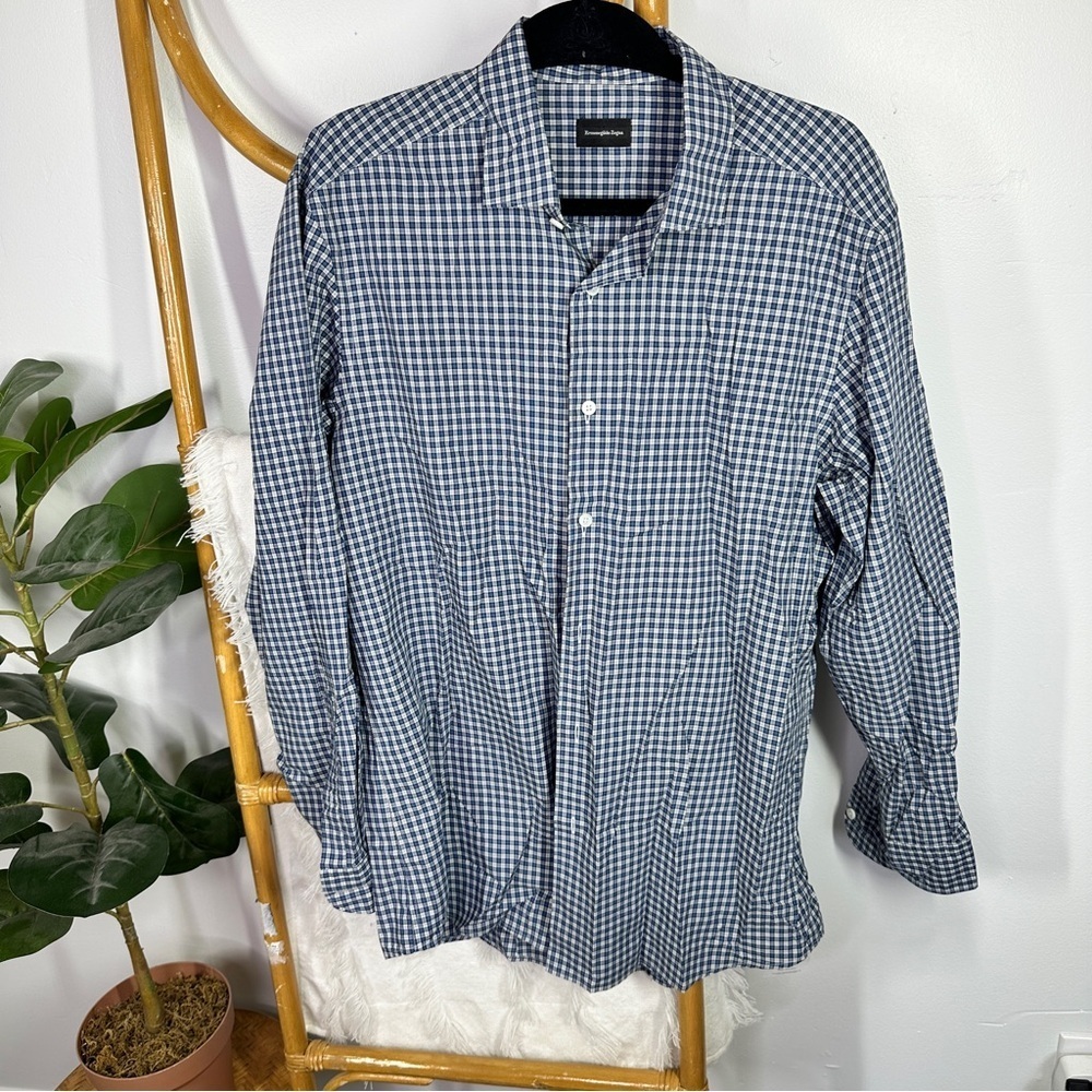 Mens Ermenegildo Zegna Blue Plaid Button Down sz L